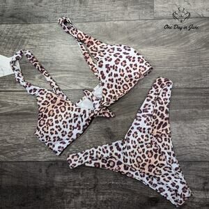 Largeberry Leopard Print Tie Front Bikini Size L